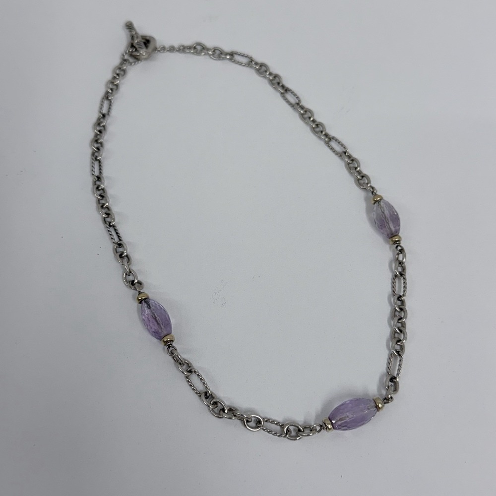David Yurman Sterling 18K Gold Amethyst Bijoux Figaro Necklace 21 Grams 17" Long - Picture 3 of 10